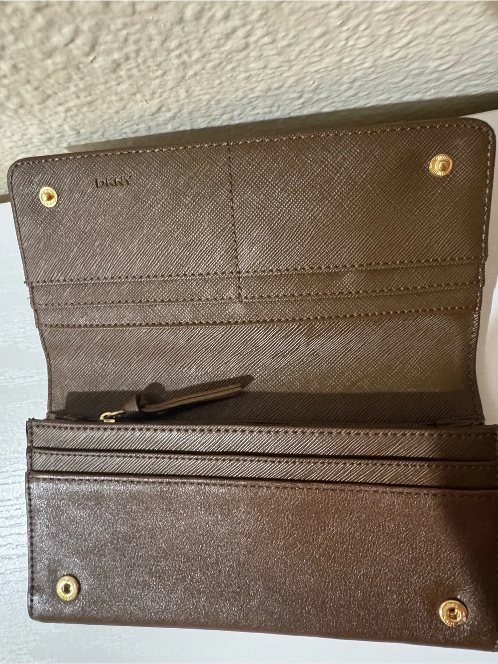 DKNY Brown Leather Wallet with Gold Logo Plaque